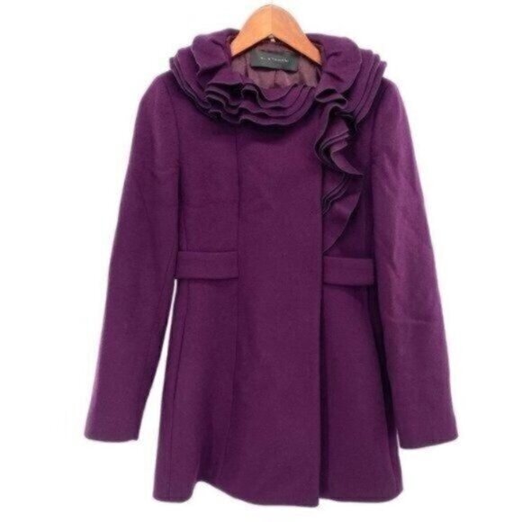 Elie Tahari Womens Purple Wool Pea Coat - Picture 1 of 8